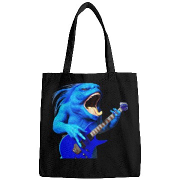 Discover Huge blue creature jamming on an electric guitar. Bags
