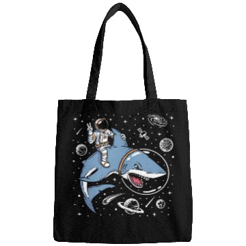 Discover Astronaut riding shark in space Bags