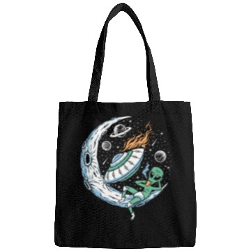 Discover Alien lounging on moon coffee Bags