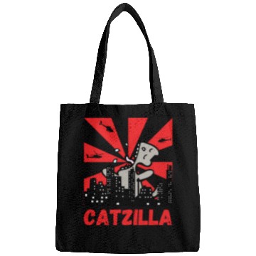 Discover Catzilla funny cat Japanese Sunset Bags