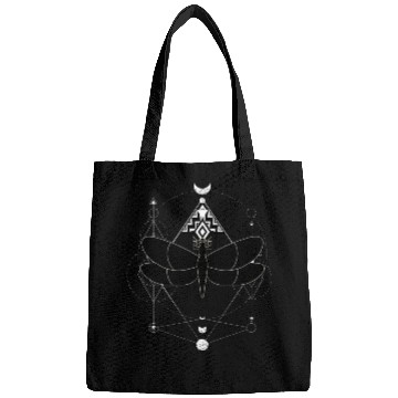 Discover Minimalist Insect Celestial Dragonfly Sacred Geome Bags