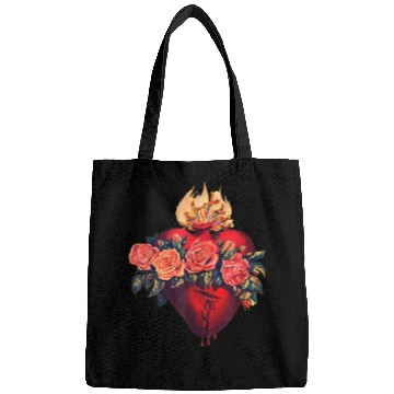 Discover Sacred Heart of Jesus Christ Retro Sunset Art Cath Bags