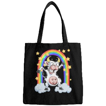 Discover Rainbow cow crazy dancing fun funny Bags