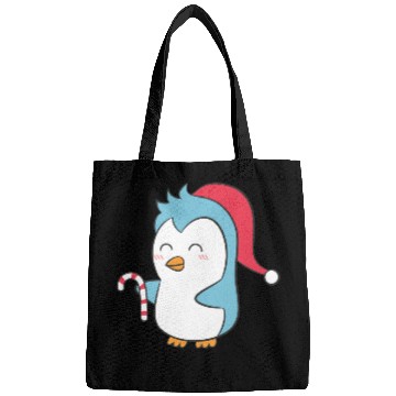 Discover Cute Penguin with Christmas Hat and Candy Cane Bags
