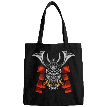 Discover Japanese samurai warrior devil grey and red mask Bags