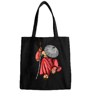 Discover Japanese samurai warrior gray hat mask Bags