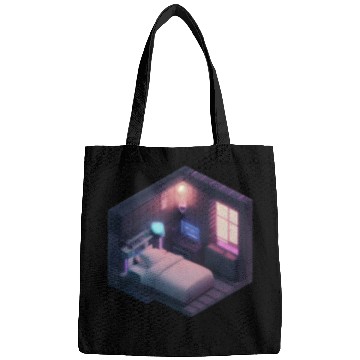 Discover Isometric Voxel Bedroom - Synthwave Future Room Bags