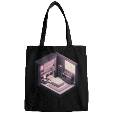 Discover Isometric Voxel Bedroom - Synthwave Future Render Bags