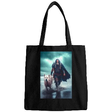 Discover Viking Warrior and Wolf Ultra Realistic Poster Bags