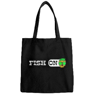Discover Fish ON pineapple Sticker go fishing mode Bags