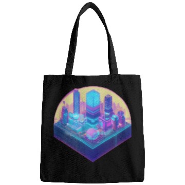 Discover Small City Block - Isometric Style - Retro Sunset Bags