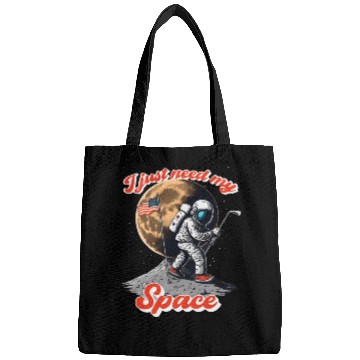 Discover I just need my space, Astronaut play golf on moon Bags