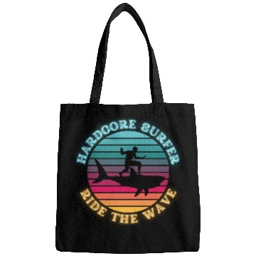 Discover Hardcore Shark Surfer Ride the Wave Sunset Neon Bags