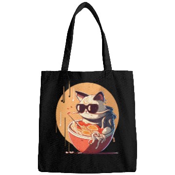 Discover cat eating Chinese food,cute design for Meow lover Bags