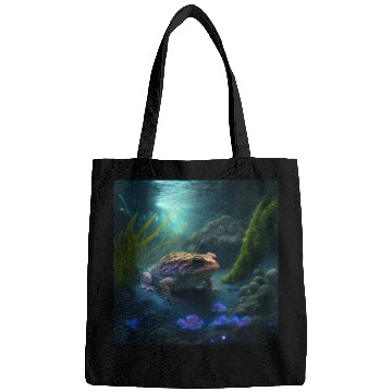 Discover A toad in a creek the toad has blue glowing eyes Bags