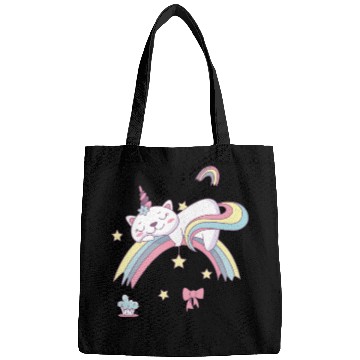 Discover Unicorn Kawaii Cat Cartoon Over Rainbow Bags