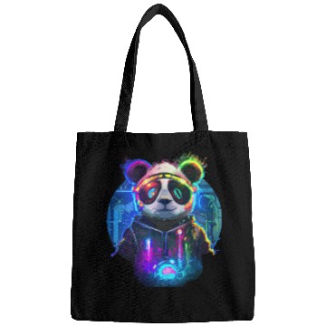 Discover Futuristic Frenzy: Neon Panda Pop Art | light Bags