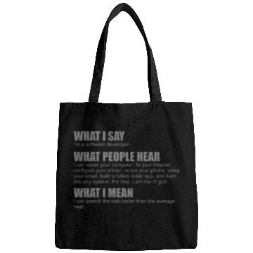 Discover What I say I m a software developer what people he Bags