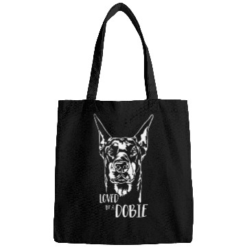 Discover Doberman Loved by a Dobie dog saying dog Bags