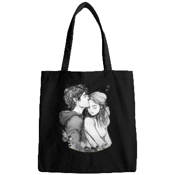 Discover Romantic couple embrace lovingly ink Bags