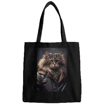 Discover Norwegian Forest Cat Breed wears a leather jacket Bags