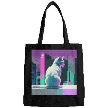 Discover Vaperwave Aesthetic Glitch Cat Retrowave Synthwave Bags