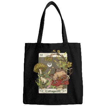 Discover Swamp Mushroom Frog Cottagecore Tarot Card Aesthet Bags