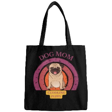 Discover dog mom cuddling puppy Bags