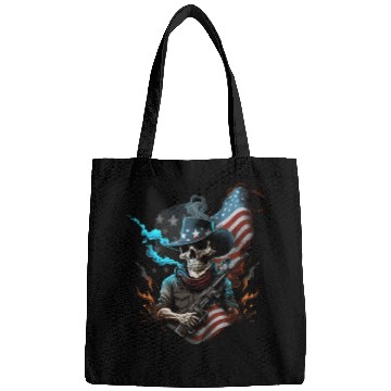 Discover Skeleton with a gun, American flag Bags