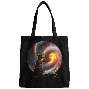 Discover Cat Staring at a Galaxy Cat Dad Cat Lover Bags