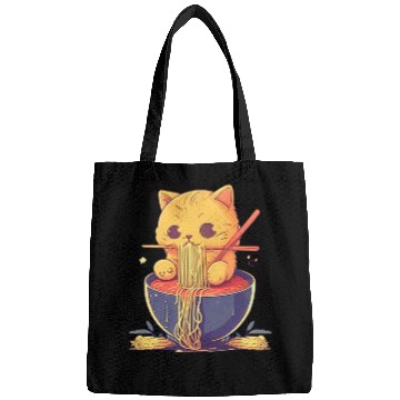 Discover Cute Cat Eating Ramen Noodle Japanese Culture Bags