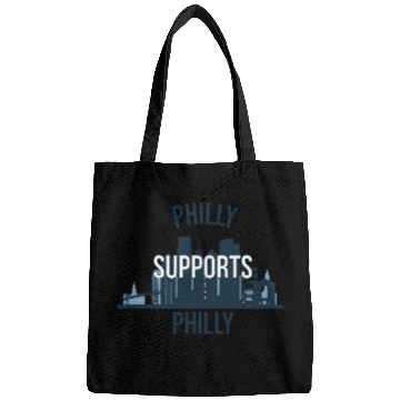 Discover Philly Supports Philly skyline blue transparentbg Bags