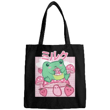 Discover Cottagecore Aesthetic Kawaii Frog Drinking Japanes Bags
