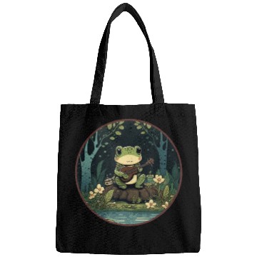 Discover Kawaii Frog Guitar Cottagecore Aesthetic Bags