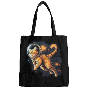 Discover Cat Floating in Space in a Space Helmet Bags