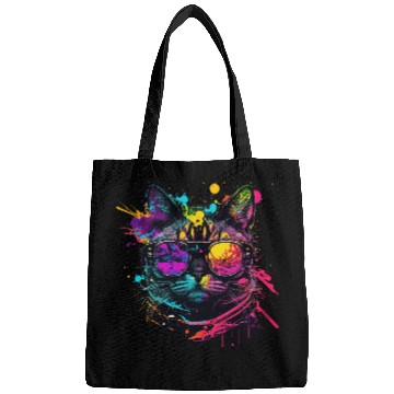 Discover Funny Colorful Cat with Aviator Glasses Bags