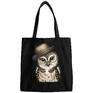Discover owl wearing derby hat - brown color Bags