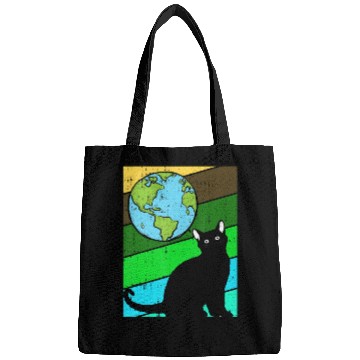 Discover Black Cat Earth Day Retro Kitten Lover Environment Bags