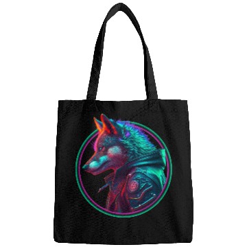 Discover Neon punk wolf in leather jacket Bags
