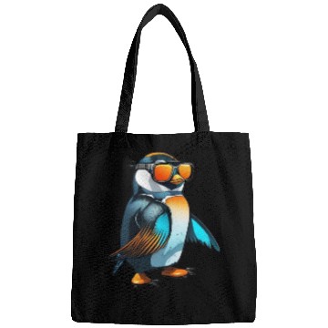 Discover Cool Winter Penguin with orange sunglasses Bags