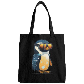 Discover Cute hand-drawn Penguin with sunglasses in snow Bags