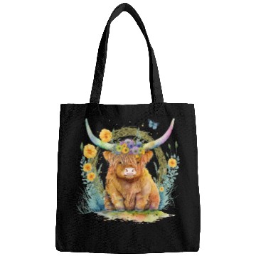 Discover Highland Cow With Colorful Flowers Bags