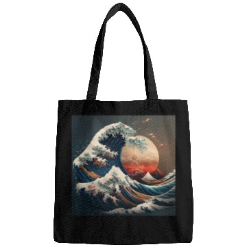 Discover Great Wave Retro sunset Japanese art Bags