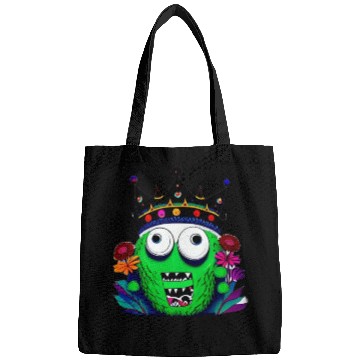 Discover Monster Royalty A Green Beast with a Crown Bags