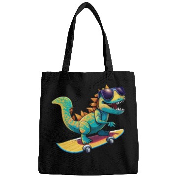 Discover Cute Dinosaur with sunglasses skating skateboard Bags