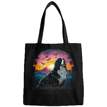 Discover Bernese Mountain Dog with Mountain Sunrise view Bags