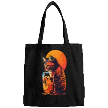 Discover Funny Cat Drinking Cocktail Cat Lover Bags