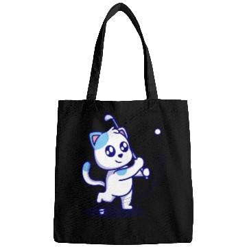 Discover Cute cat playing golf cartoon icon illustration Bags