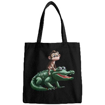 Discover Funny monkey on crocodile design Bags