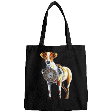 Discover Brown White Greyhound Dog With Old Looking Clock Bags